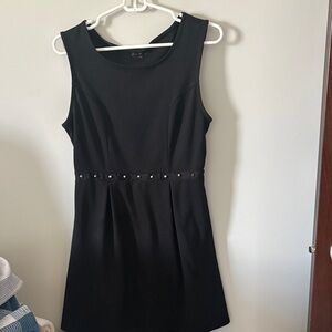 Black Sleeveless Mini Dress with Waist Stud Trim